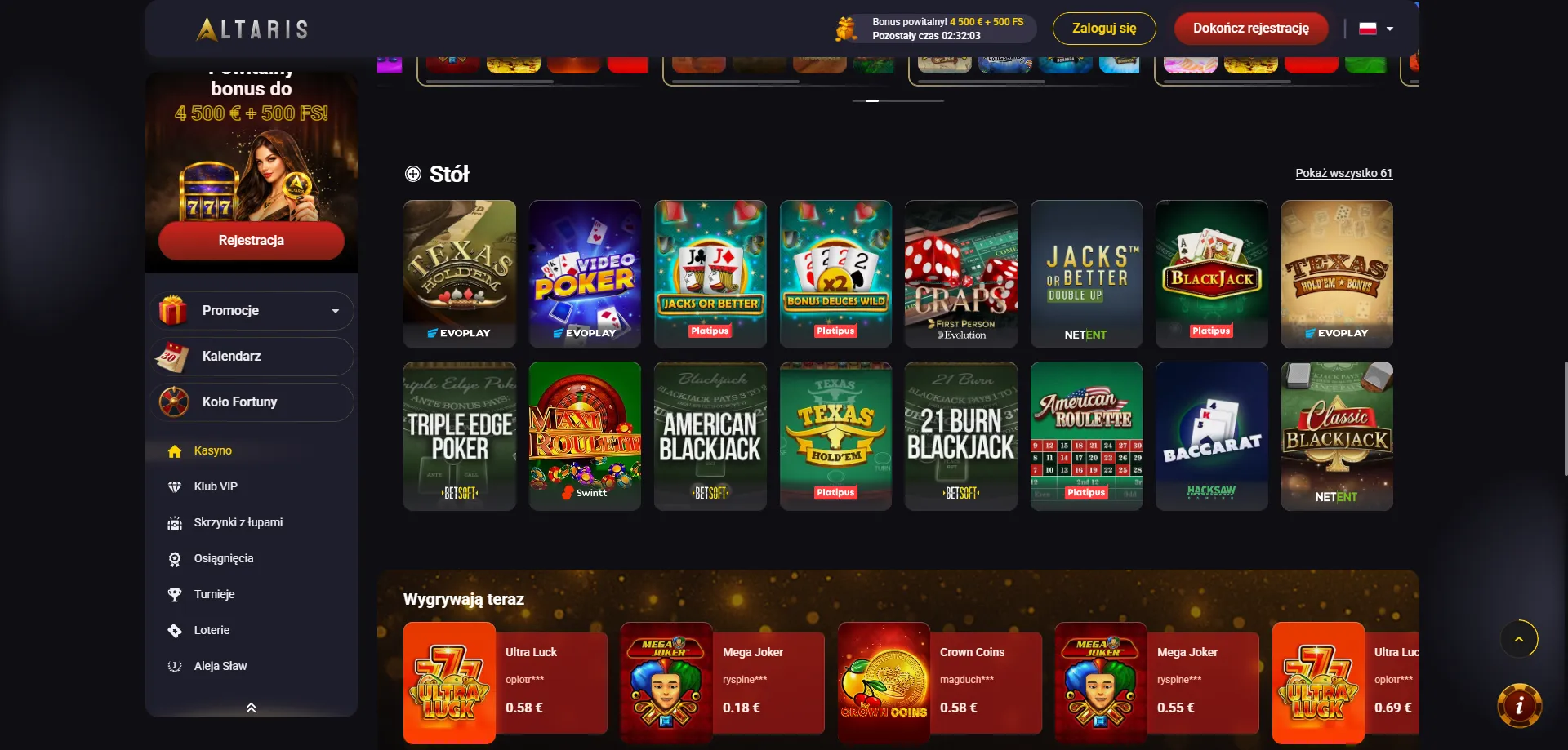 Altaris Casino gry na żywo z prawdziwymi krupierami